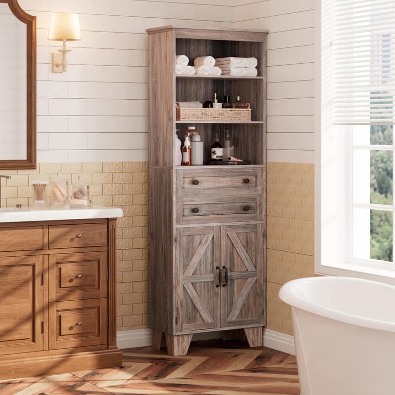 Space-Saving MDF Towel Shelving with Wood Grain Finish and Elegant Handles - Multi-Room Use