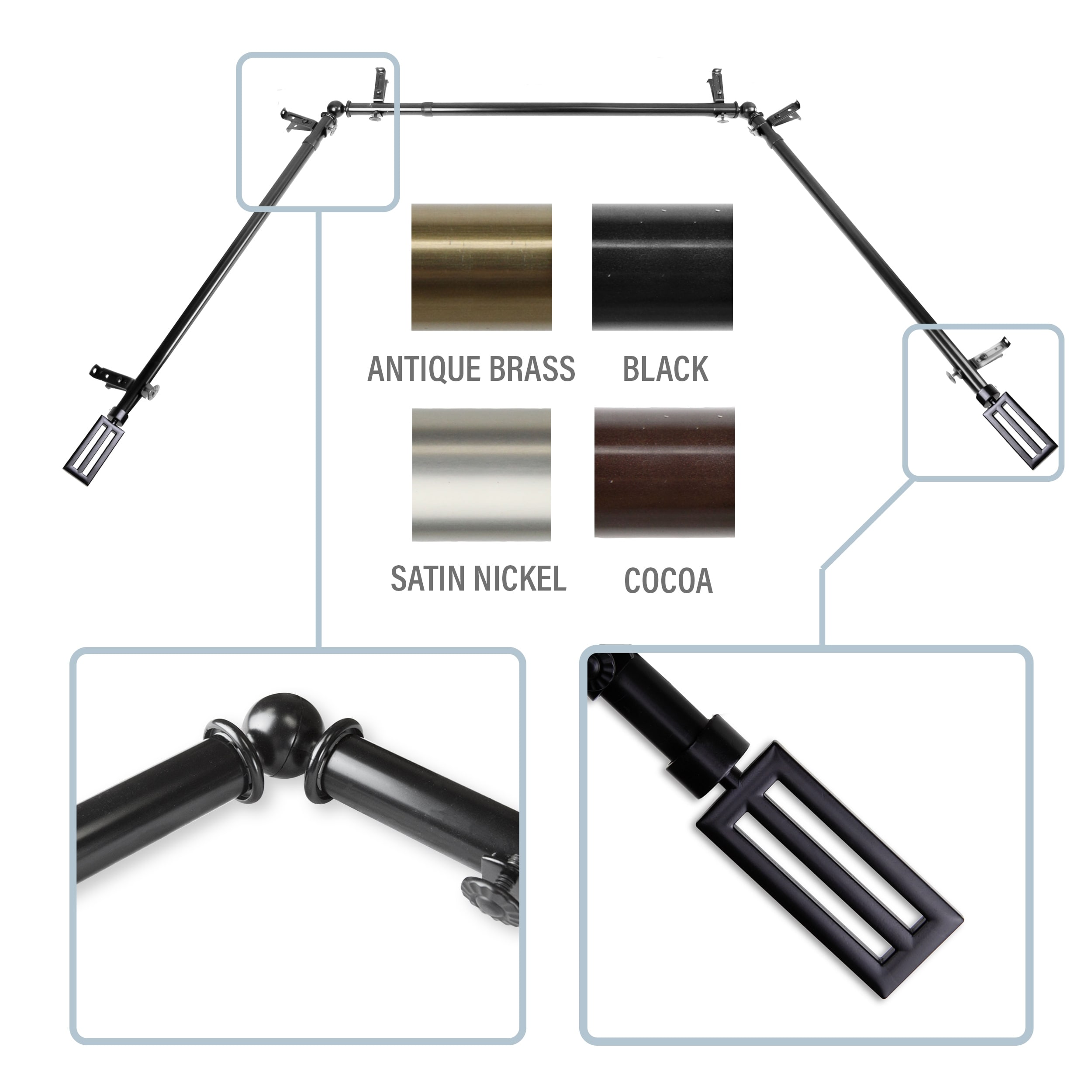 InStyleDesign Cavalier 13/16" Bay curtain rod 20"-36", 38"-72"