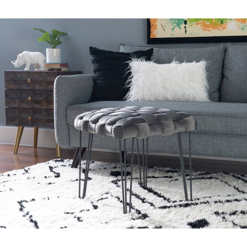 Newbury Handwoven Velvet Square Ottoman - Grey
