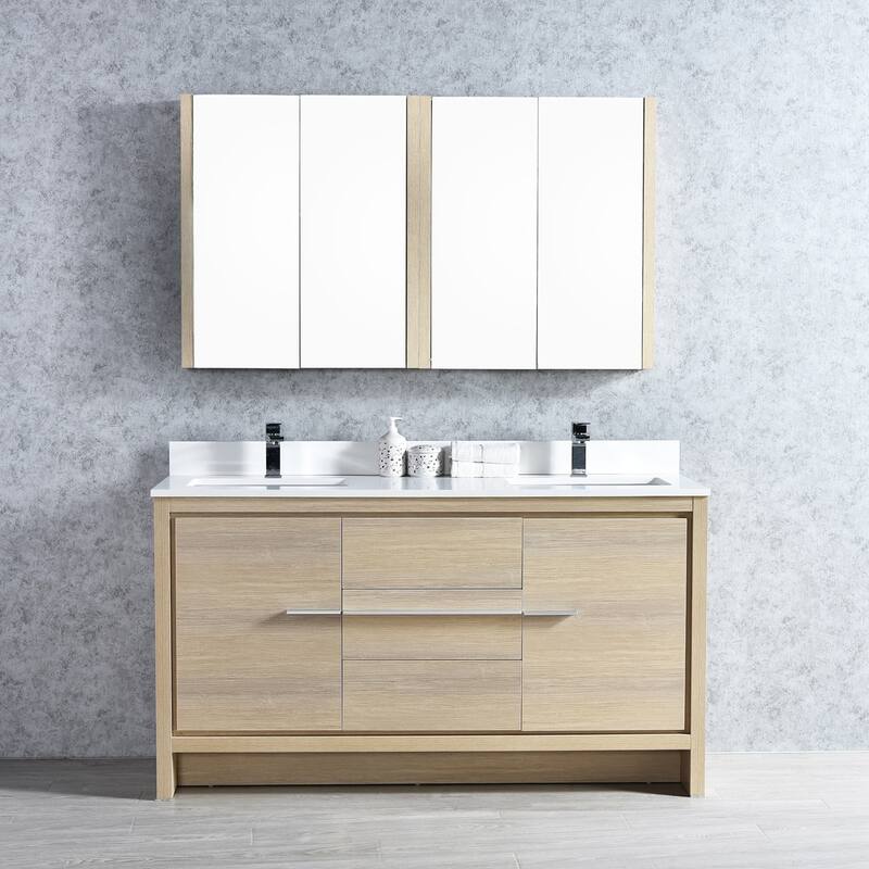 Solid Wood Bathroom Vanity with Mirror Medicine Cabinet