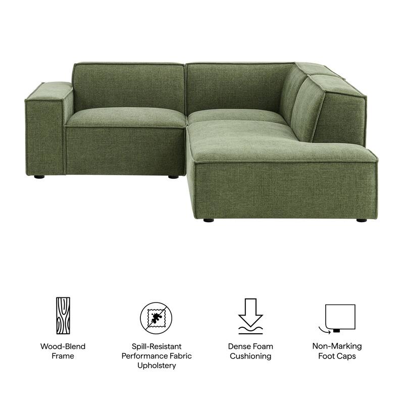 Restore 3-Piece Performance Fabric Upholstered Modular L-Shaped Sectional Sofa