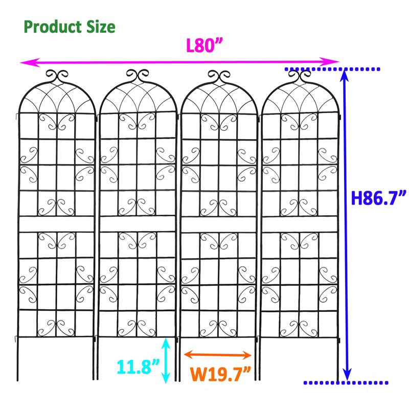4 Pack Metal Garden Trellis 86.7" x 19.7" Rustproof Trellis for Climbing Plants Outdoor Flower Support