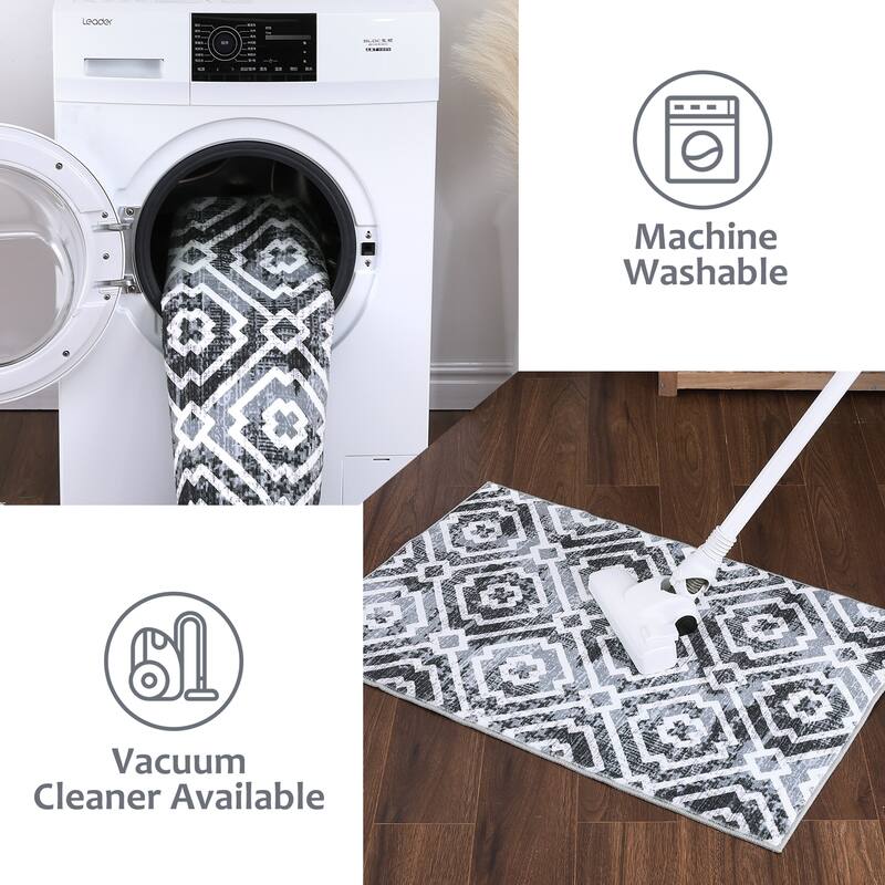 Geometric Area Rugs for Living Room Bedroom Distressed Washable Accent Rug Non-Slip Low Pile Carpet