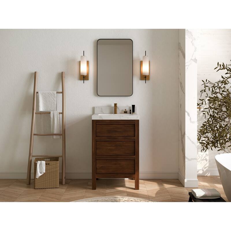 Willow Collections 24 x 22 Elizabeth Teak Single Bowl Sink Bathroom Vanity with Quartz or Marble Countertop