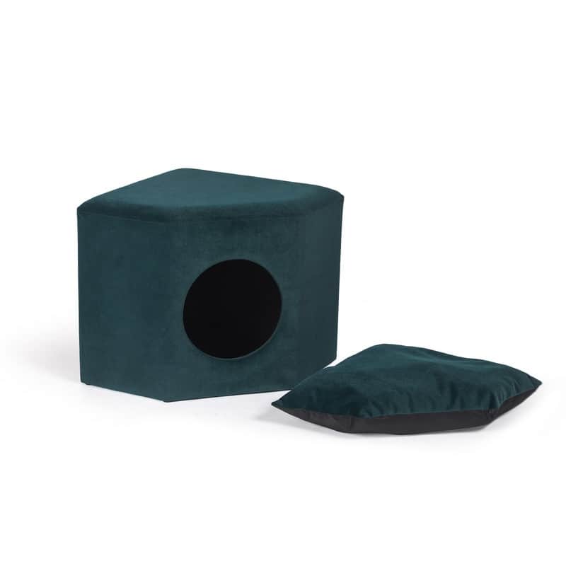 Adeco Cat Dog Condo Ottoman Square Foot Stool with Cave Inner Pad Small