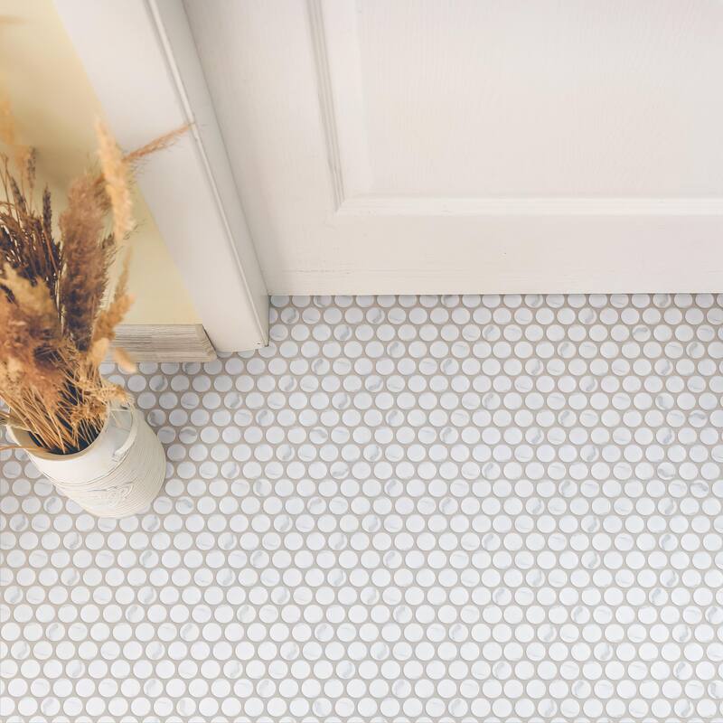 Merola Tile Carrione Penny Matte Carrara 9-3/4" x 11-1/2" Porcelain Mosaic Floor and Wall Tile