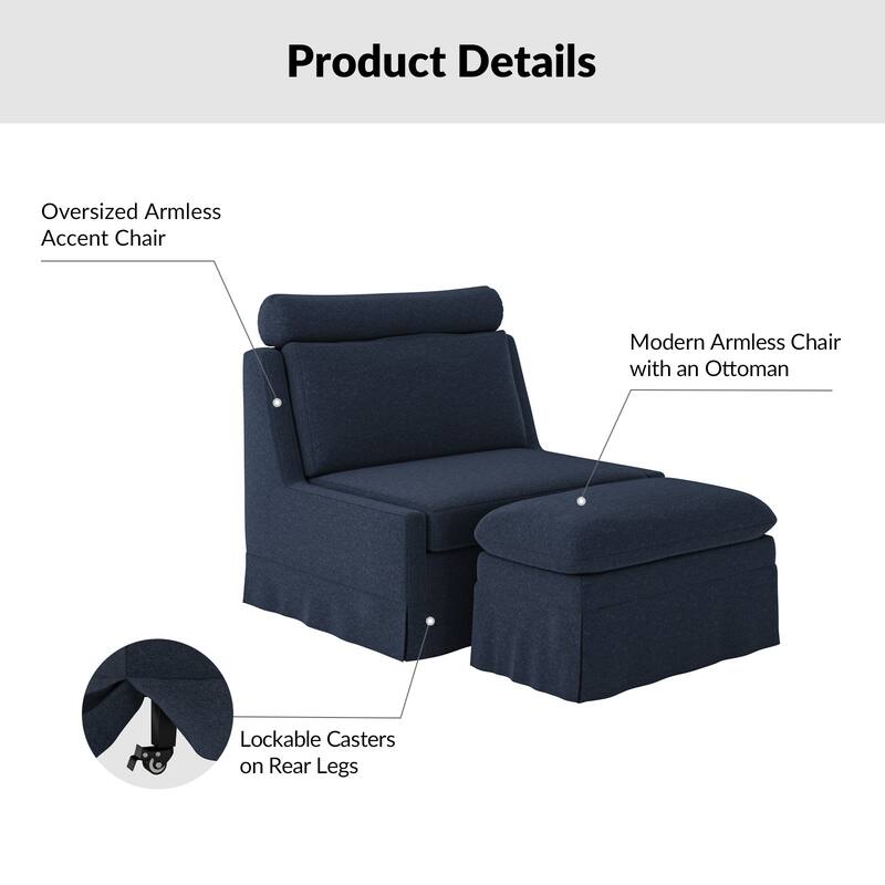 Anne 45" W Modern Slipcovered Chair with Ottoman by HULALA HOME