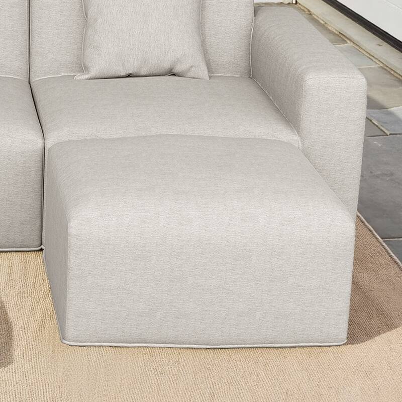 Outdoor No Assembly Patio Conversation Sets with Coffee Table, Ottoman - Light Grey-Ottoman