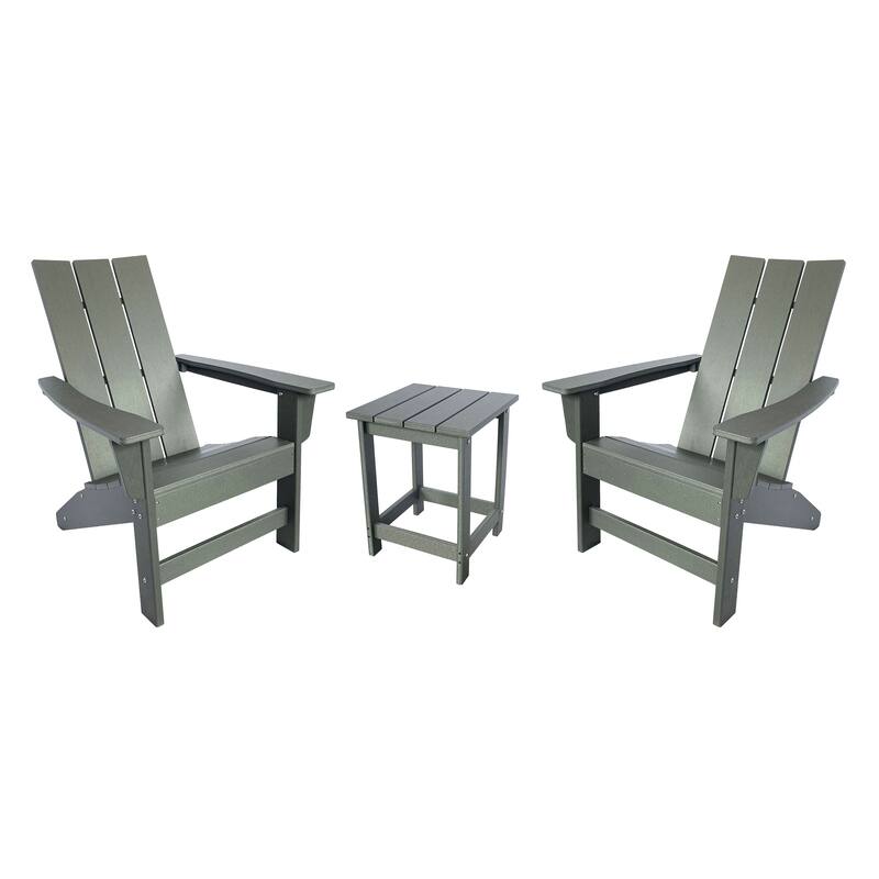 Hampton All Weather Poly Lumber Outdoor Modern Adirondack Chair and Table Set - Grey