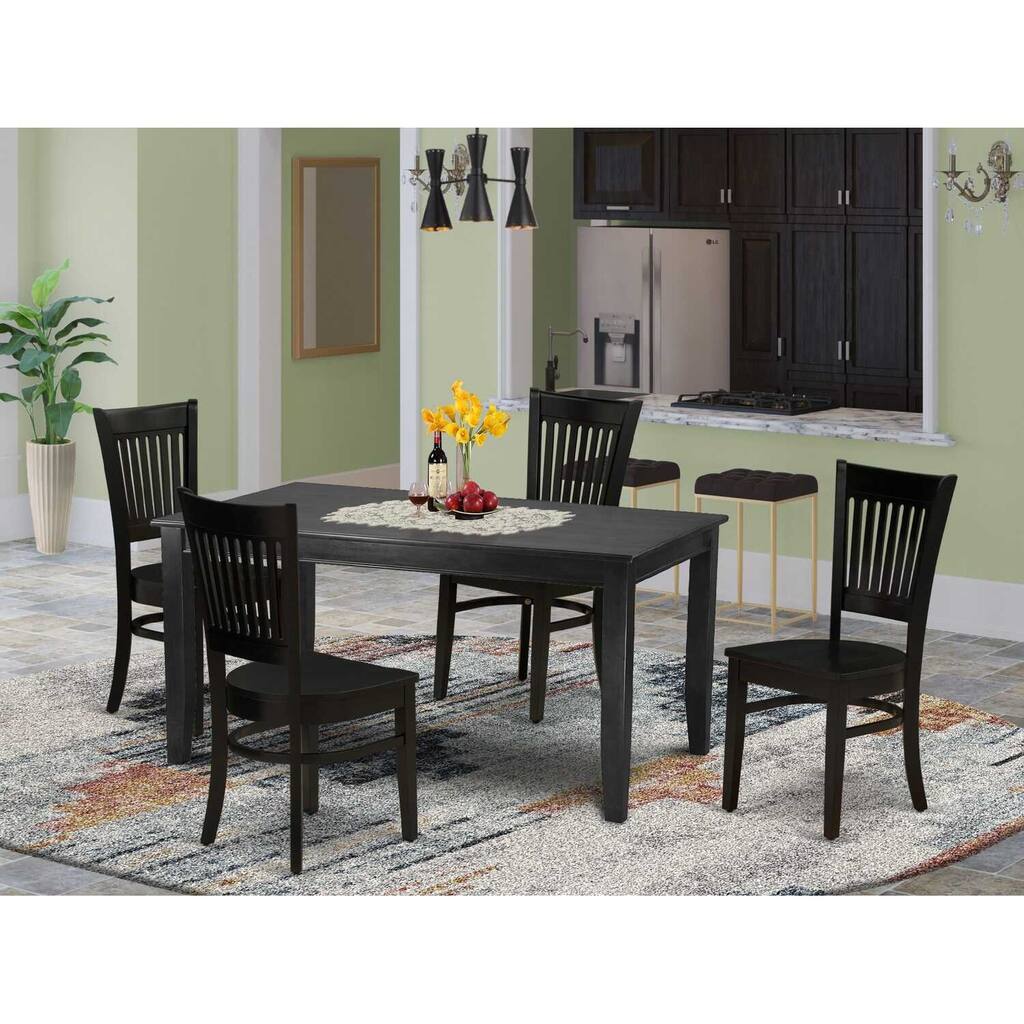 HomeStock 5-Piece Rectangle Black Finish Solid Wood Top Dining table with 4-Chairs with Slat Back