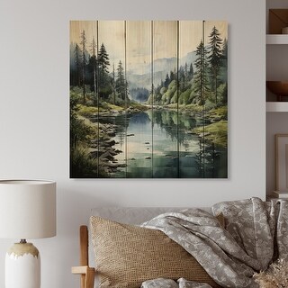 Designart "Green Blue Minimalism Forest Reflections" Minimalism Print ...