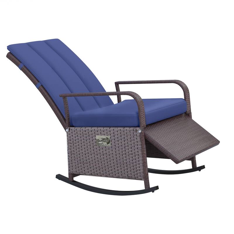 Wicker Outdoor Rocking Chair,Patio Recliner With Adjustment Backrest