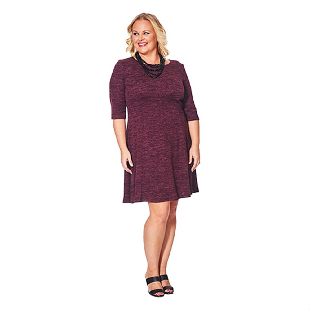 Connected Women's Plus Size Fit Flare Sweater Dress Purple Size