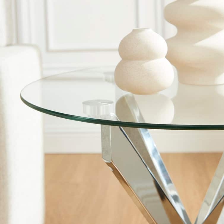 19.7" End Table With Glass Top