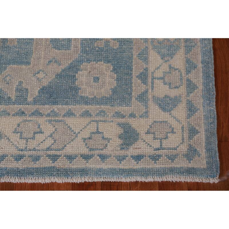 Hand Knotted Oriental 100% Wool Carpet Transitional Geometric Navy Blue & Blues Oushak Runner Rug - 18' 10'' X 3' 5''