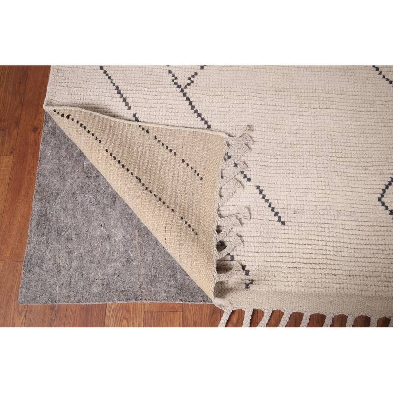 All-Over Ivory Moroccan Modern Area Rug Hand-Knotted Wool Carpet - 6'10"x 10'8"