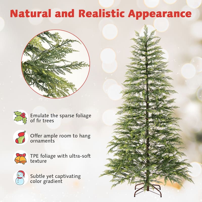 Gymax 6.5 FT Pre-Lit Artificial Christmas Tree Hinged Spare Xmas Fir