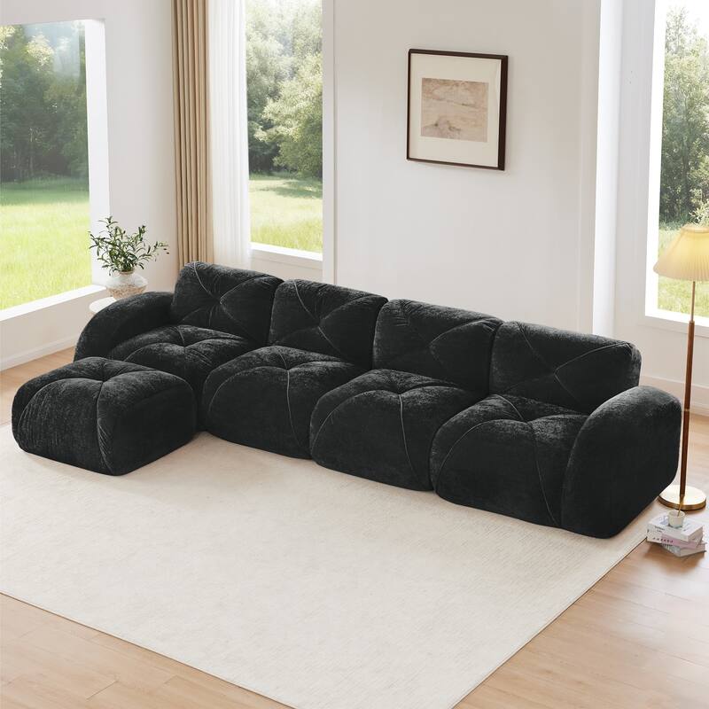 L-shaped Soft Velvet Fabric, Tufted Design, 32D High Density Sponge Bottom, Ergonomic Design Bottom, Anti-Slip Design - Black