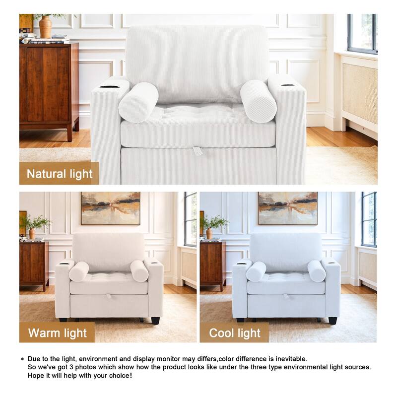3-in-1 Pull-Out Sleeper Chair Bed Convertible Adjustable Lounge