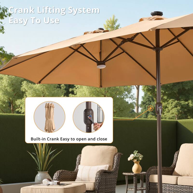 HOOOWOOO Outdoor Patio Umbrella with Solar LED Light