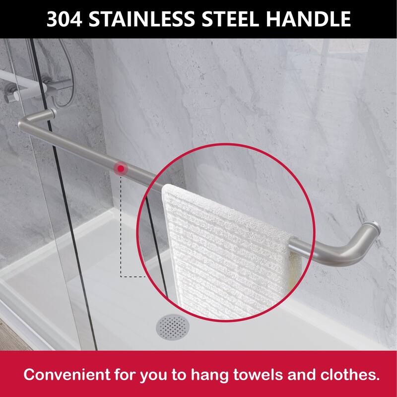 i-Homare 59'' W X 72'' H Semi-Frameless Double Sliding Shower Door with 2 Towel Bars