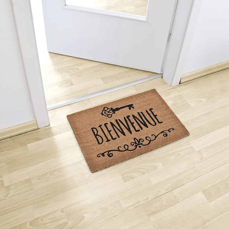 Front Door Mat Bienvenue Coir Coco Fibers Rug 24x16 Inch Natural