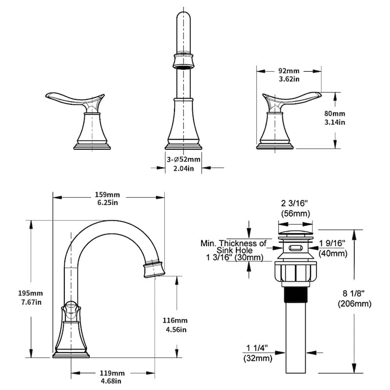 2-Handle Widespread Bathroom Sink Faucet ‎Oil-Rubbed Lavatory Faucet 3 Hole 360° Swivel Spout Vanity Sink Basin Faucets