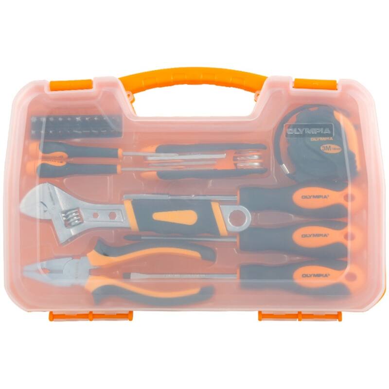 34-piece Household Tool Set With Durable Metal Case - Includes Hammer, Wrench, Screwdriver - Orange