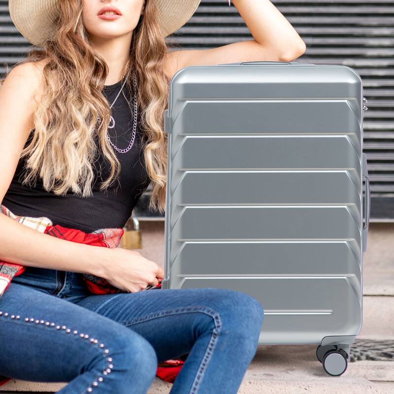 3-Piece, Luggage Sets, Lightweight Luggage with Combination Lock and 4 Swivel Wheels, for Boarding Travel, Silver