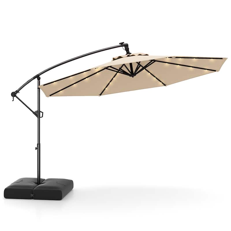 Gymax 10 FT Solar Offset Hanging Umbrella Patio Cantilever Umbrella w/