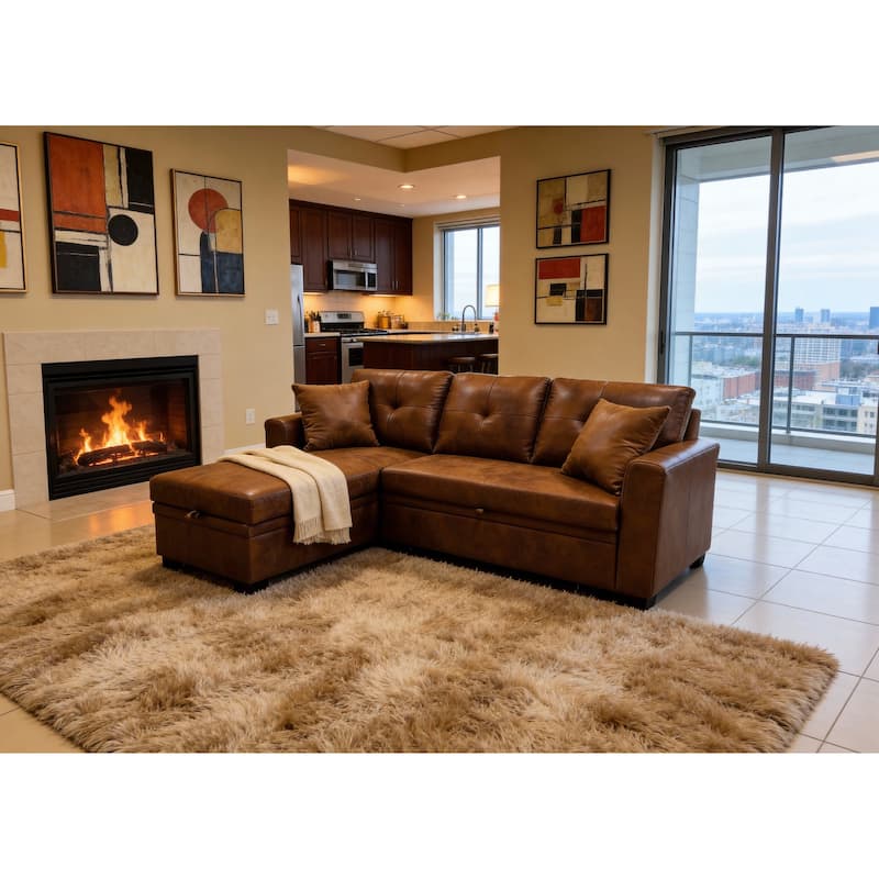 Sleeper Sofa,Sectional with Pull-Out Bed, Reversible Chaise, Storage Sectional, Convertible Sofa Bed, L-Shaped Sofa