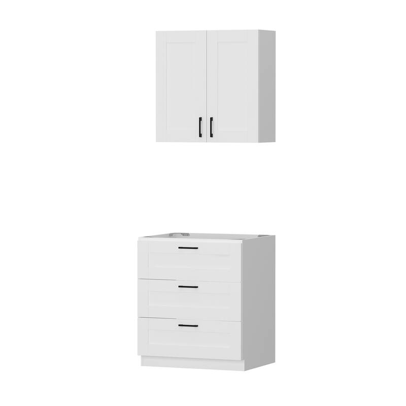 Modular White Kitchen Cabinet Set Customizable Base and Wall Cabinets Pantry Storage and DIY Countertop Design(Without desktop)