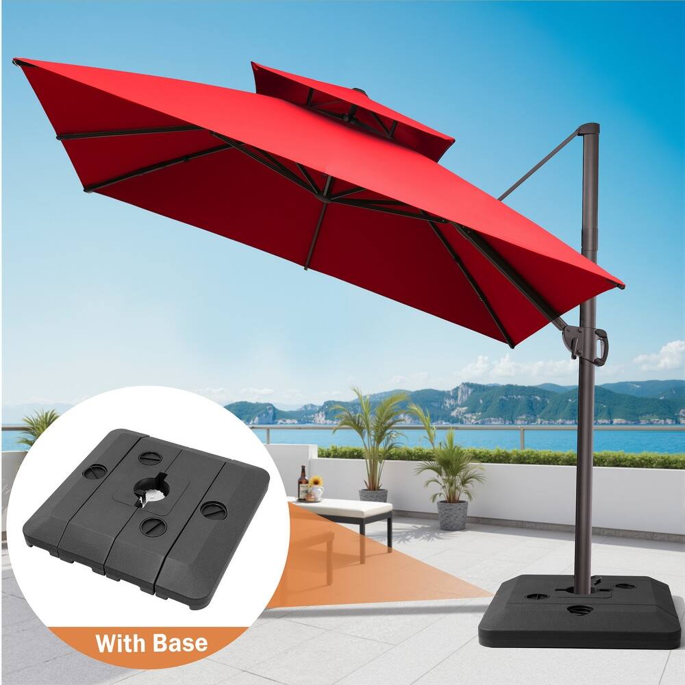 11 ft Square Patio Cantilever Offset Umbrella Double Top with Offset Base