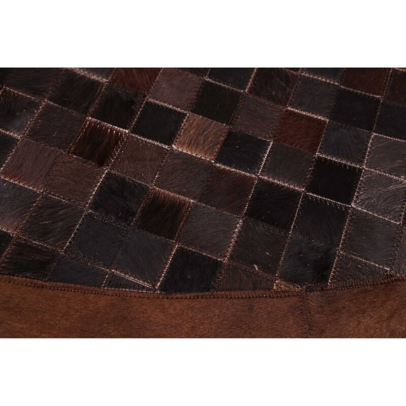 ECARPETGALLERY Handmade Cowhide Patchwork Dark Brown Leather Rug - 7' x 7'