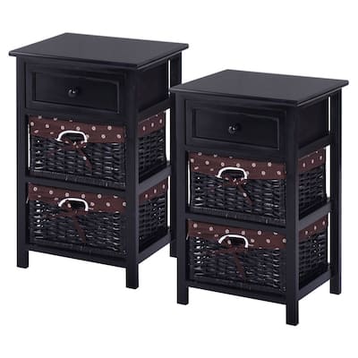Costway Set OF 2 Night Stand 3 Tier 1 Drawer Bedside End Table