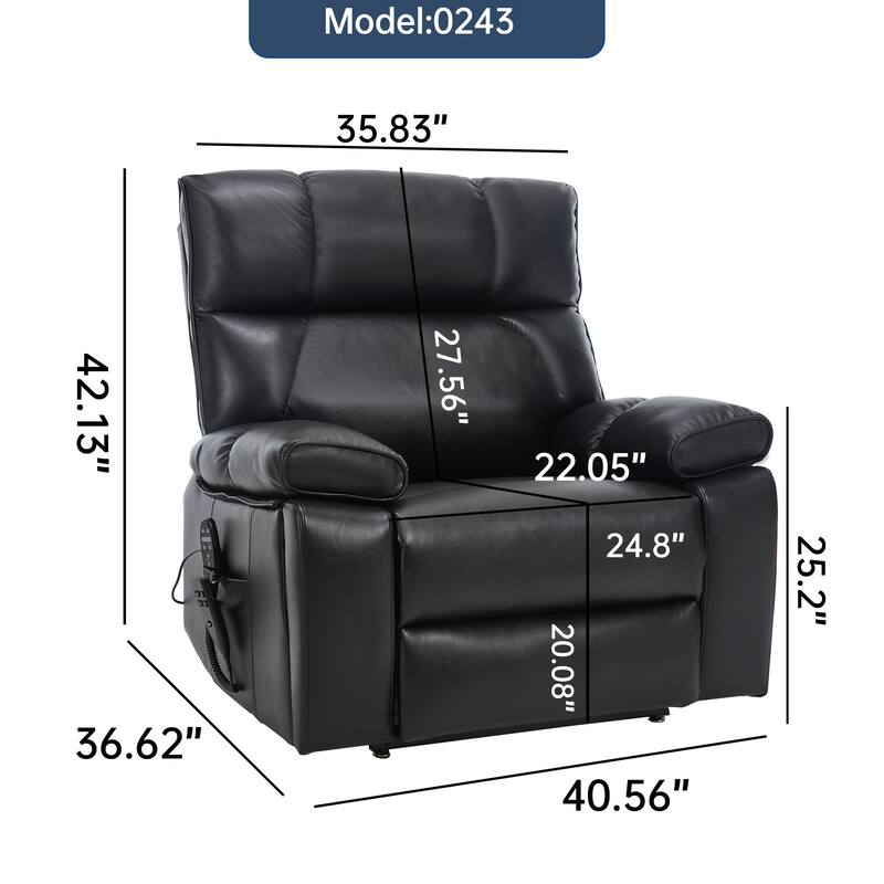 Power Lift Recliner Chair with Heat & Massage, Dual Motor Infinite Position Electric Recliner with Cup Holders & Remote Controls