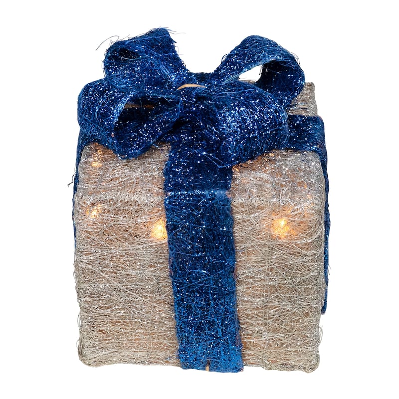 Set of 3 Silver Blue Lighted Gift Boxes Outdoor Christmas Yard Decor