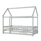 preview thumbnail 17 of 39, Twin Floor Bed with House Roof Frame, Safety Guardrails, and Fence Design