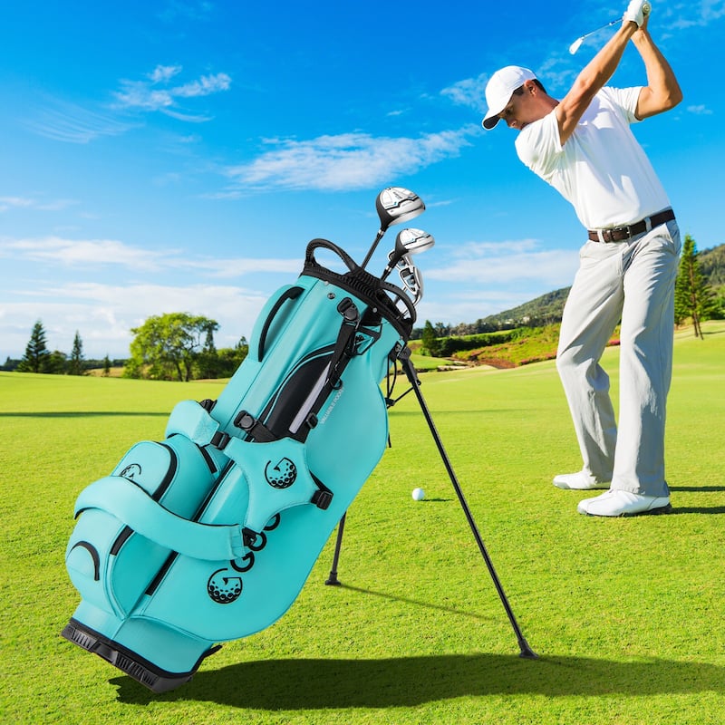 Gymax 8-Way Golf Stand Bag w/ 5 Pockets Lightweight Portable Golf Club