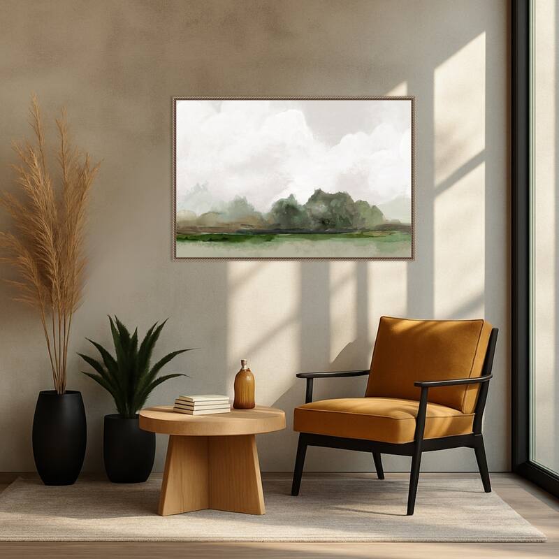 Green Fields Under Soft Clouds by PI Studio Framed Canvas Wall Art Print