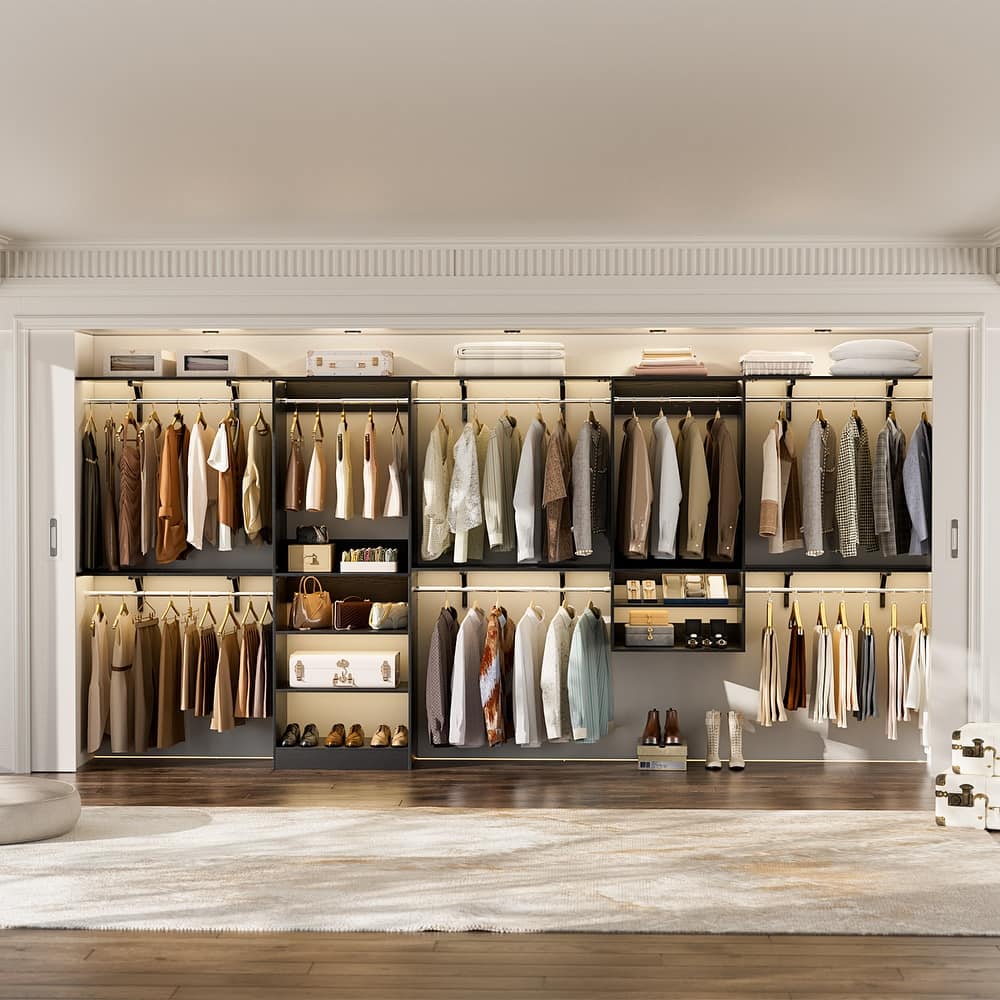 154'' Closet System with 8 Hanging Rods & 6 Shelf Towers, Adjustable Walk-in Closet Organizer, Load 1400 lbs, Cut to Fit