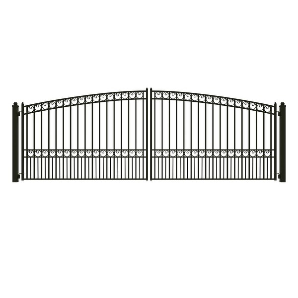 邦楽 THE GATE WAY ALEKO Paris Style Steel Dual Swing Driveway Gate 18' Black - 18 ft
