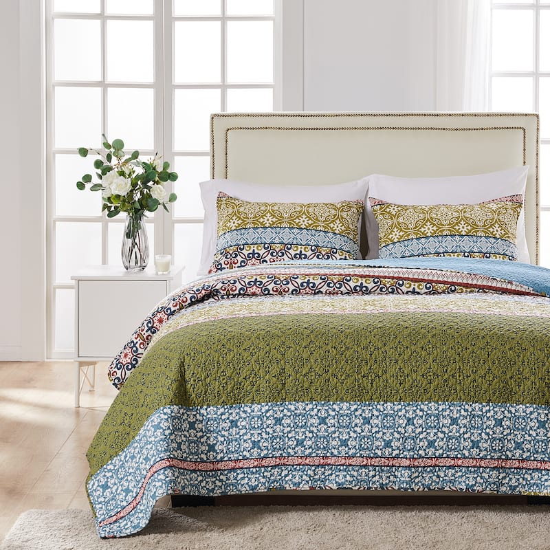 Greenland Home Fashions Shangri-La 100% Cotton Geometric Art Quilt Set