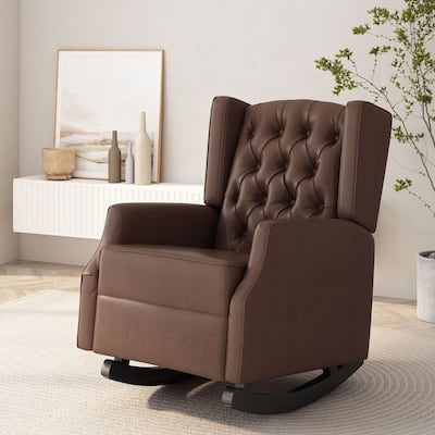 Brown Modern Rocking Chair with PU Upholstery by Christopher Knight Home