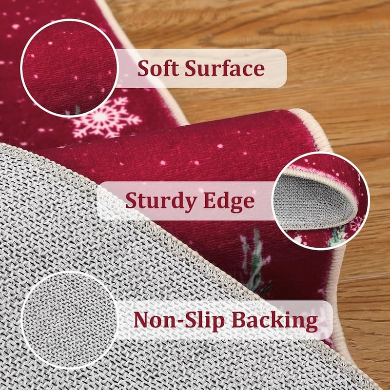 Washable Snowflakes Christmas Area Rug for Bedroom Holiday Decor - 1'6" x 2'6"