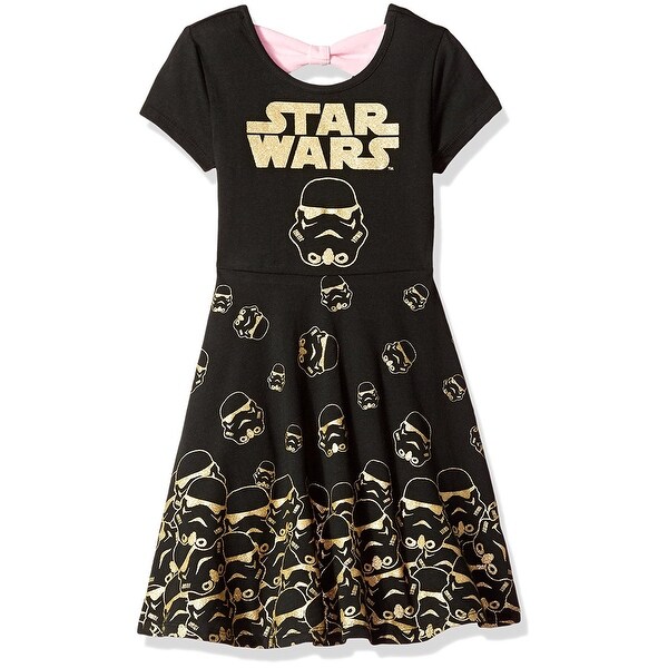 Shop Star Wars New Black Gold Girls Size 7 Glitter Storm Trooper Bow Back Dress 083 Overstock 21184845