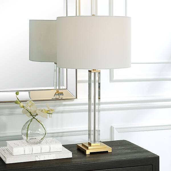 slide 2 of 7, Upscale Square Column Crystal Base Table Lamp - 28" - Clear