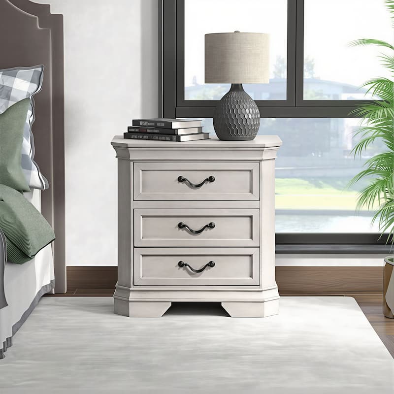 Roundhill Furniture Maderne Traditional Wood 3-Drawer Nightstand