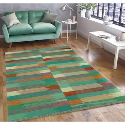 Winchester Flatweave Alene Green/Rust Rug - 5'0" x 6'7"
