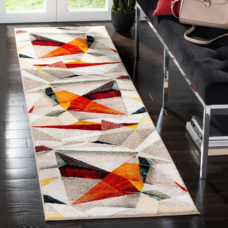 SAFAVIEH Porcello Akina Mid-Century Modern Abstract Rug - 2'3" x 8' Runner - Light Grey/Orange